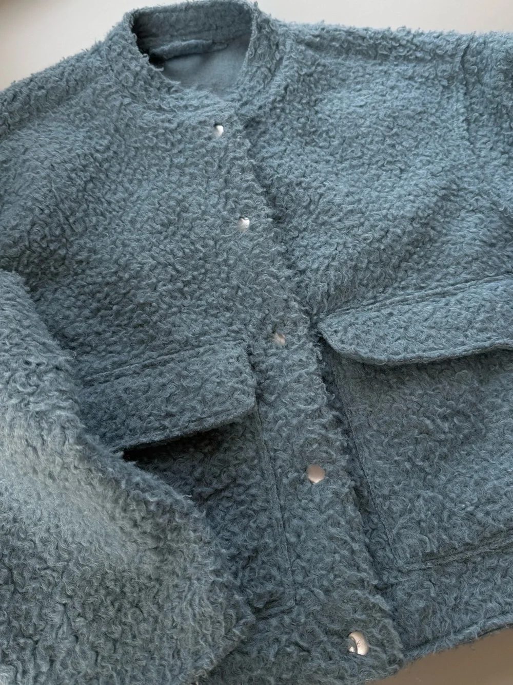 Zara Kids Bouclé Pocket Bomber Jacket Blue 11-12Y